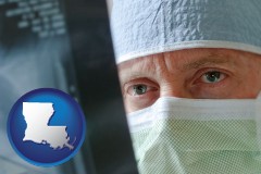 louisiana map icon and a physician viewing x-ray results