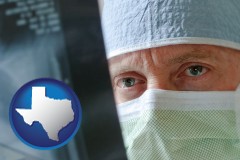 a physician viewing x-ray results - with Texas icon